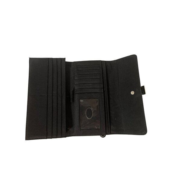 Liz Claiborne Croc Embossed Clutch Wallet Black Faux Leather - Picture 6 of 15